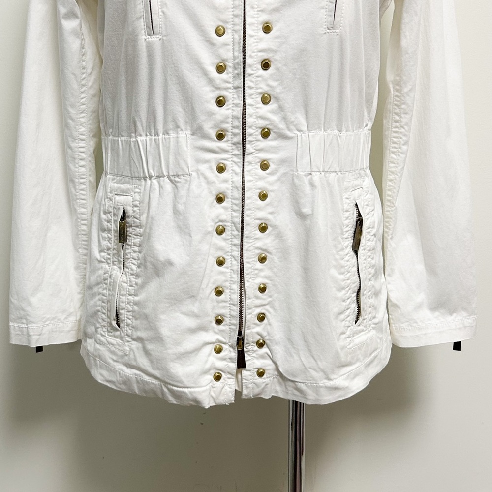 Michael Kors MK White Gold Tone Studded Zip Up Elastic Waistband Jacket Medium - Picture 5 of 12